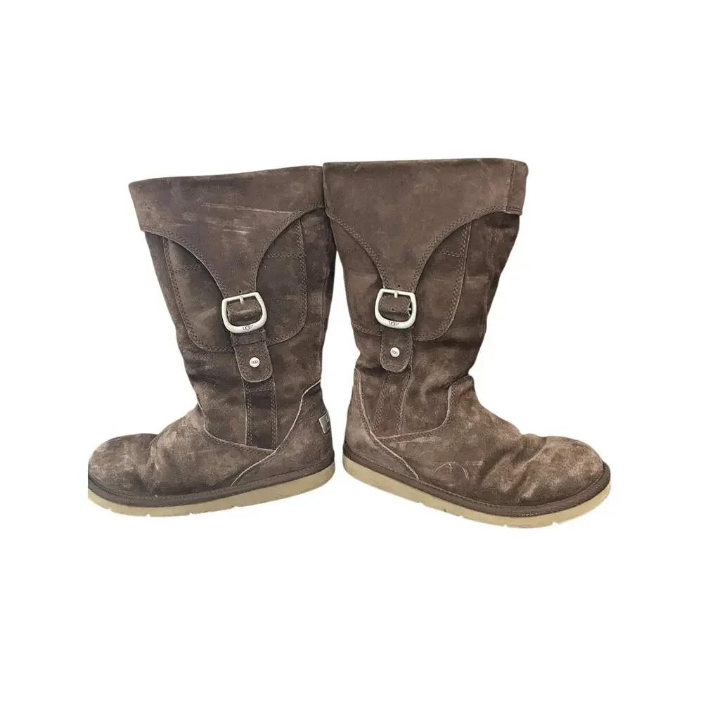 Women's UGG Boot Cargo III Sherling Lined Leather Mid Calf Buckle Zip Close Sz 7 - Picture 4 of 8